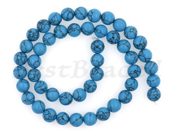 Blue Turquoise Loose Beads,Round Smooth Gemstone Bead,Blue Stone Bead for DIY Bracelet Making 6mm 8mm 10mm 1Str
