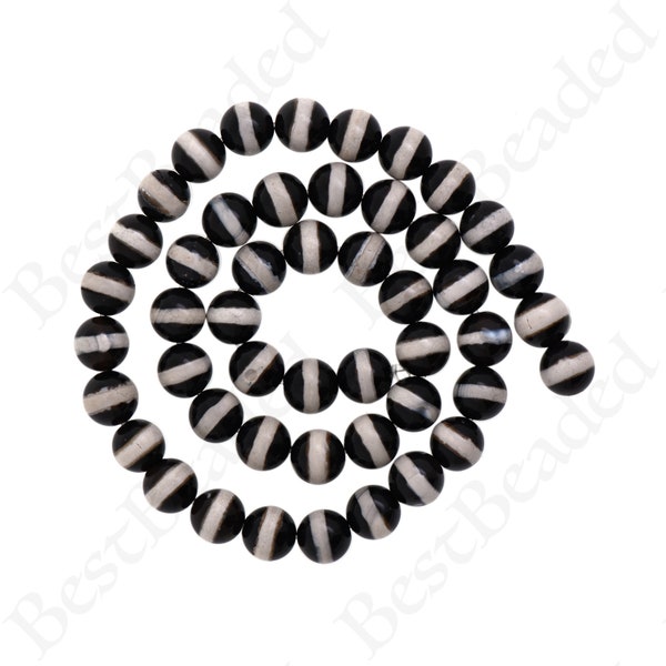 Black & White Stripe Natural Agate Faceted Round Beads 6mm 8mm 10mm