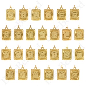 Collar de letras iniciales de oro de 18K, collar colgante de letras iniciales de oro de medalla, colgante de medallón de rectángulo de alfabeto cuadrado, personalizado