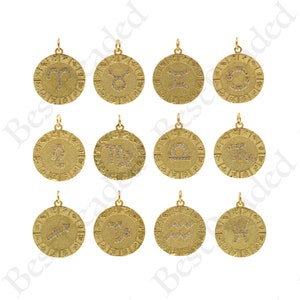 Ciondolo collana zodiacale oro, micro pave rotondo costellazione fascino, gioielli personalizzati realizzazione accessori 20x22mm