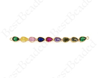 Delicate Gold Plated Brass Chain with Drop-Shaped Coloured Zircons, High Jewellery, 5x69mm