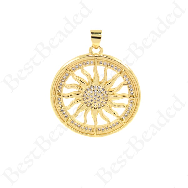 Pendentif soleil brillant, breloques collier micro pavé CZ/cristal soleil, accessoires de bijoux personnalisés bricolage 27mm