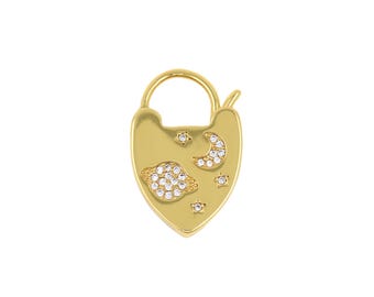 Pendentif fantaisie en or 18 carats avec lune et étoiles inspirées des galaxies pour collier 17,4 x 25,3 mm