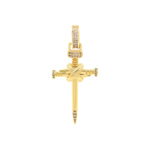 18k Gold Filled Cross Sword Charm,CZ Micro Pave Christian Cross Pendant,Personalized Jewelry Findings 38x20.5mm