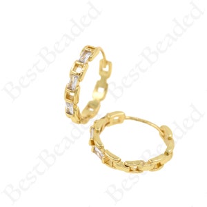 18K Gold Filled CZ Chain Hoop Earrings,Minimalist Hoop Earrings,Dainty Hoops,DIY Jewelry Making Supplies 21x3.5mm