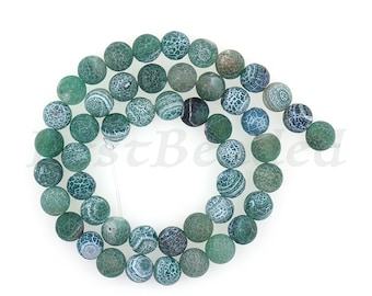 Matte Green Crackle Agate Beads,Round Natural Agate Gemstone Loose Beads,Bracelet/Necklace Beaded Charms 6mm 8mm 10mm 1Str