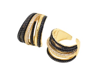 Anel de declaração personalizado, anéis abertos preenchidos com ouro 18k, anel ajustável masculino/feminino 24,5x17,5mm