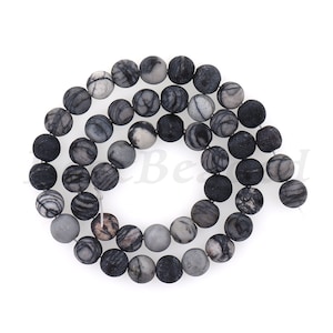 Natural Matte Black Matrix Jasper Beads,Round Gemstone Bracelet Loose Beads,DIY Handmade Findings 6mm 8mm 10mm 1Str
