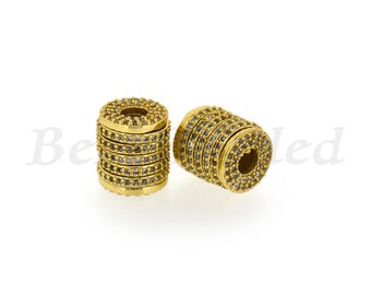 Cylinder Beads,Pave Clear CZ Drum Tube Loose Bead Charms fit for Men's Personalized Bracelet Jewelry Findings 10x11mm 1Pcs
