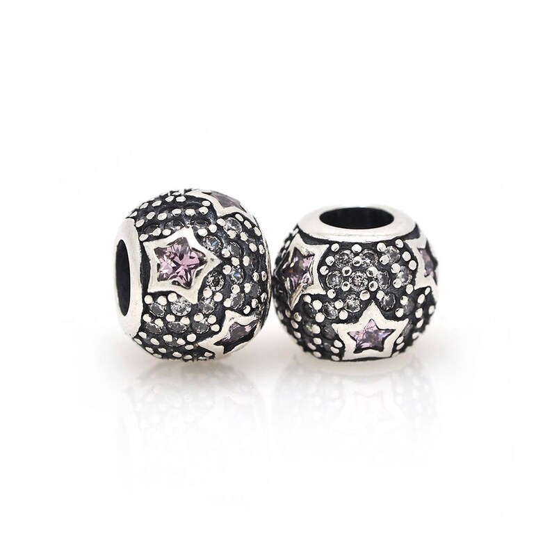 Sterling Silver Pink Stars Charm,DIY S925 Jewelry Bracelet Bead for Women Charms Supplies 8x10mm