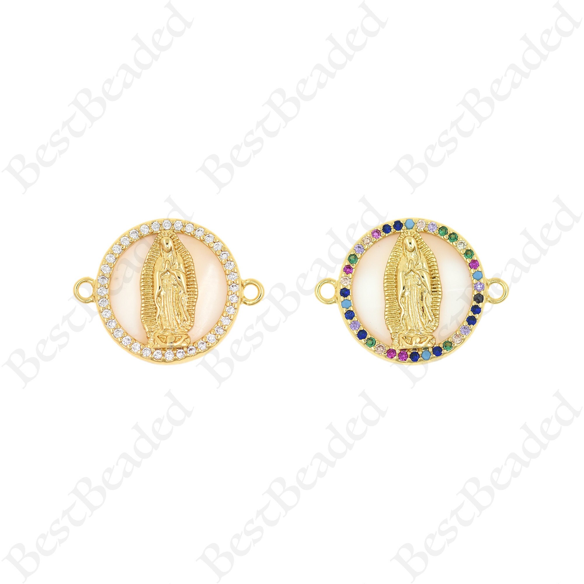 Sea Shell Virgin Mary Connectors,18k Gold Filled Lady Guadalupe Charms,DIY Jewelry Findings 16mm