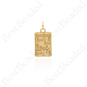 Encantos de palabra de amor cuadrados llenos de oro de 18 k, colgante de collar de amor delicado, suministros de joyería minimalista 10x17 mm