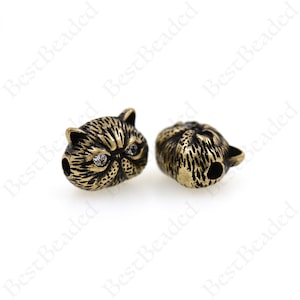 Lucky Cat Spacer Beads,Brass Metal Cute Animal Charms,Jewelry Making Supplies 12x7.5mm
