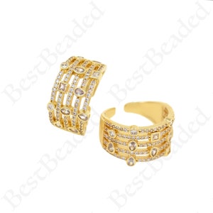 18K Gold Filled Double Row Micro Pave Ring, Stackable Ring, Gold Open Ring,Multi Row Half Eternity Engagement Band 20x13mm