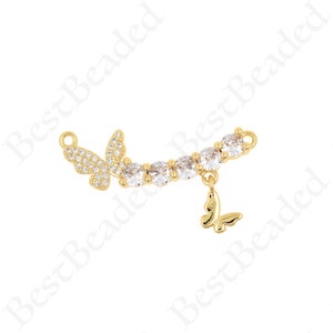 18k Filled Gold Butterfly Charm, Micropavé CZ Butterfly Charm, Minimalist Bracelet Earring Making Supplies 32x19mm