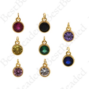 Tiny Round Birthstone Necklace Pendant,18k Gold Filled Birthstone Charm for DIY Simple Jewelry Making 7mm