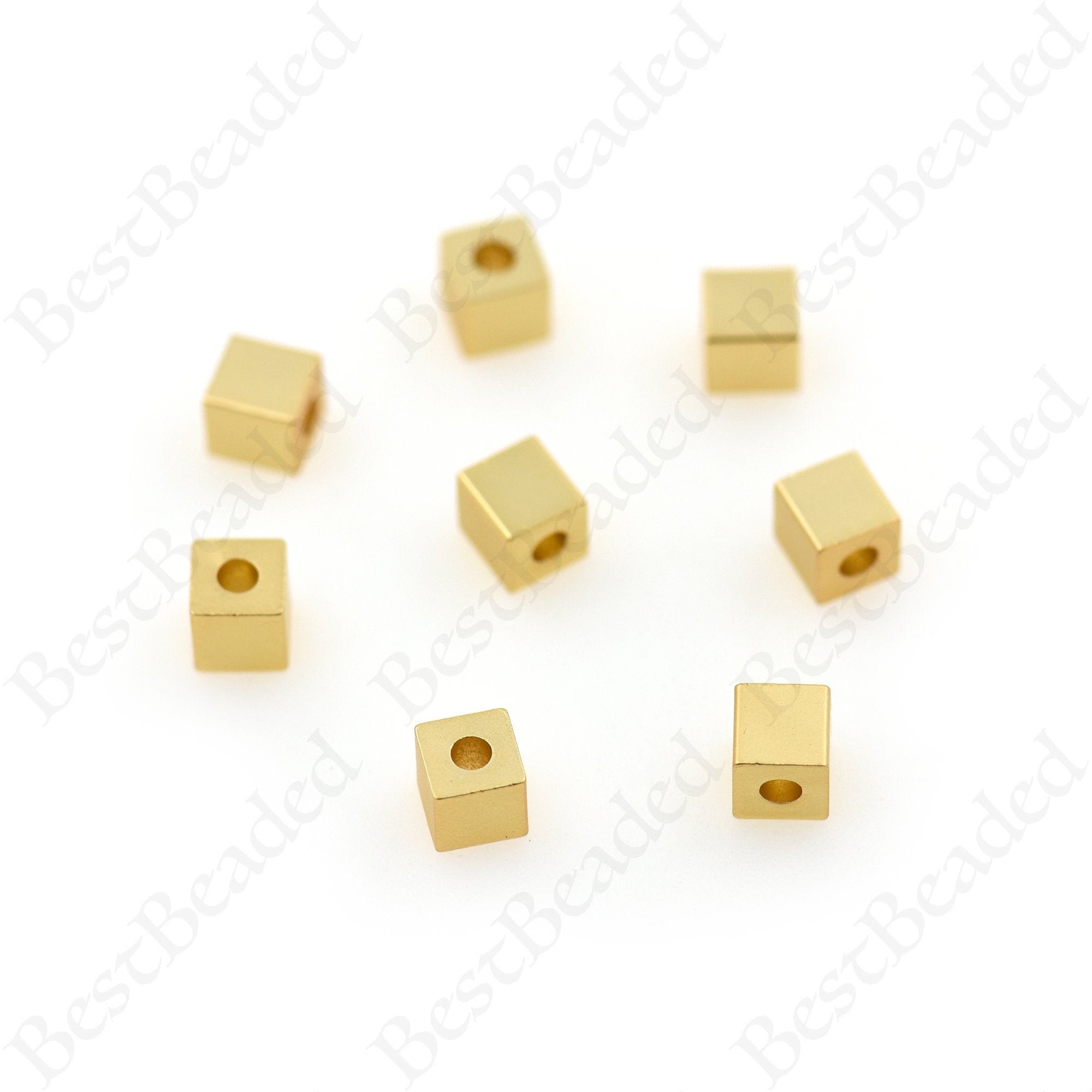 Mini Cube Spacer Beads,14K Matte Gold Square Beads,Minimalist Jewelry Supplies 4x4mm