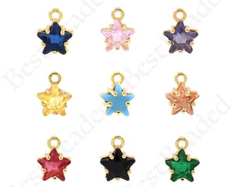 Colgante de collar de zircón estrella chapado en oro de latón para suministros de fabricación de joyas de bricolaje, 9x7.5mm