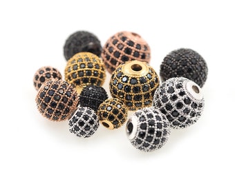 Round Ball Beads,Shamballa Spacer Charm Pave Black CZ Stone for Original Bracelet/Necklace Jewelry Making Findings 6mm/8mm/10mm/12mm