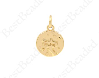 Ciondolo per collana con sole rotondo con diamanti in oro 18 carati per disegni di gioielli fai-da-te, 11 mm