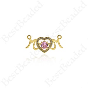 18k Gold Filled Mom Heart Connector Charm,Love Heart Mothers Day Gift,DIY Bracelet Necklace Jewelry Findings 26x14mm