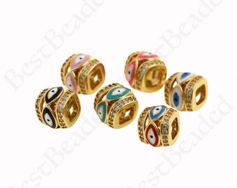 Brass Gold Plated Diamond Enamel Evil Eye Spacer Beads, Evil Eye Loose Beads, Eye Connection Beads, 12x12x10mm