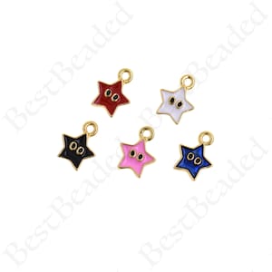 18K Filled Gold Colorful Enamel Star Necklace Pendant, Celestial Jewelry for DIY Jewelry Design, 8x6mm