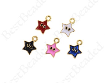 Pendentif de collier en étoile en émail coloré en or rempli de 18 carats, bijoux célestes pour la conception de bijoux de bricolage, 8x6mm