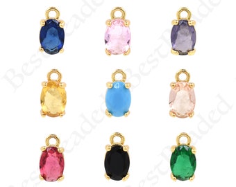 18K Filled Gold Oval Zircon Pendant, Geometric Jewelry for DIY Jewelry Making Supplies, 9.5x5mm