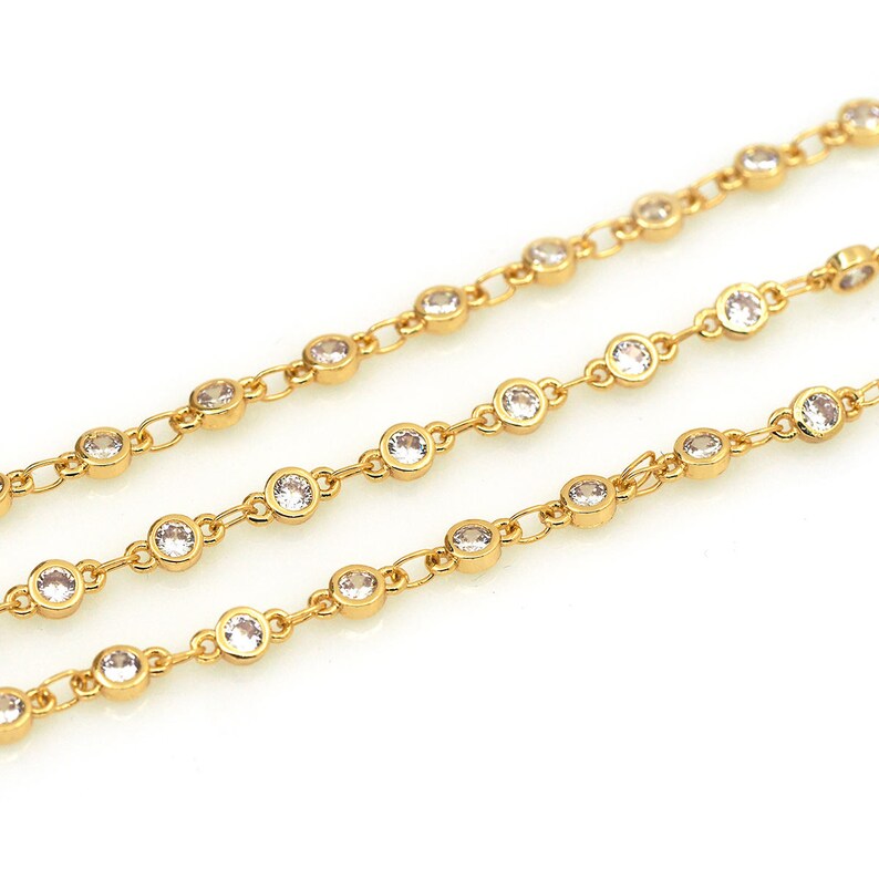 1 Meter Clear Cubic Zirconia Chain Brass Metal Rosary Chains Etsy
