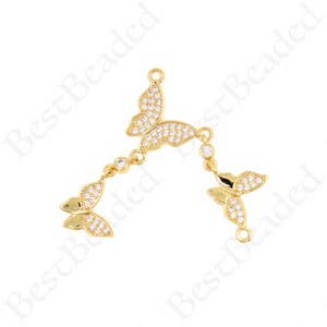 18k Filled Gold Butterfly Charm, Micropavé CZ Butterfly Charm, Minimalist Bracelet Earring Making Supplies 55x18mm
