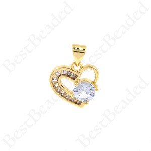 CZ Pave Heart Jewelry Pendants,18k Gold Filled Heart Earring Charms,DIY Supplies 14x13mm