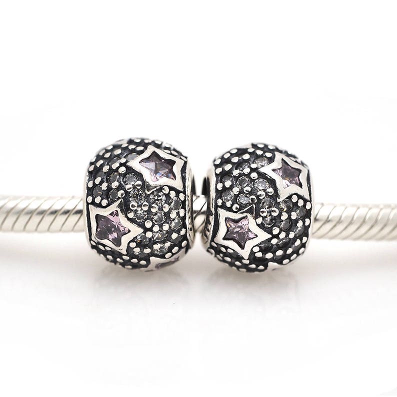 Sterling Silver Pink Stars Charm,DIY S925 Jewelry Bracelet Bead for Women Charms Supplies 8x10mm