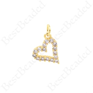 Micro Pave Heart Pendant,CZ Pave Beads，Bracelet/Necklace Cubic Zirconia Heart Charm Pendant 14x11mm