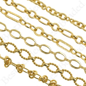 18K Gold FILLED Chain Necklace, Cable Chain, Paperclip Chain, Twist Chain, Figaro Chain, Curb Chain, Pearl Bead Chain