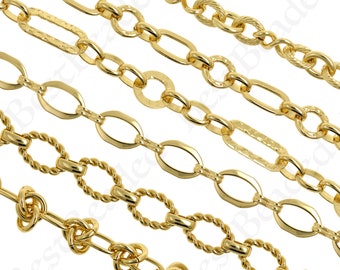 18K Gold FILLED Chain Necklace, Cable Chain, Paperclip Chain, Twist Chain, Figaro Chain, Curb Chain, Pearl Bead Chain