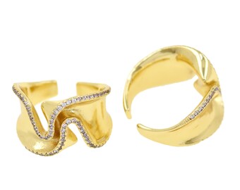 Anéis Lrregular, Anéis Personalizados, Alianças de Casamento, Jóias de Luxo Leves e Cheias de Ouro 18K, Presentes para Ele/Ela, 22 x 11 mm