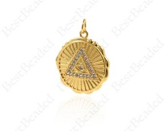 Shiny Gold Triangle Pendant,Round Medallion Charms,Unique Handmade Supplies 20x22mm