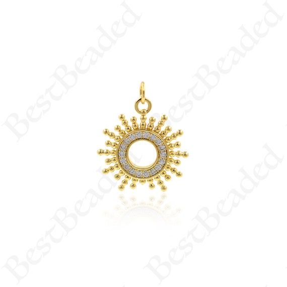 18k Gold Filled Sun Pendant,CZ Pave Sunburst Charms,DIY Celestial Jewelry Accessories 20x22mm
