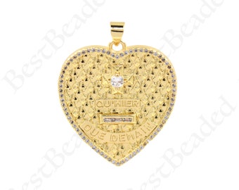 Simple Brass Gold Plated Heart Cross Necklace Pendant, Heart Charm, Cross Charm, Religious Jewelry, 31x28mm