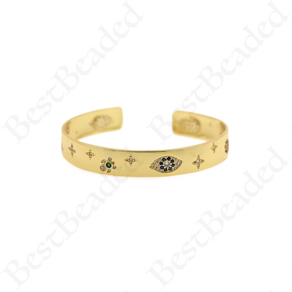 Dainty Gold Evil Eye Bracelet,Minimalist Cuff Bangle Charm,Personalized  Jewelry Supplies 67x52mm
