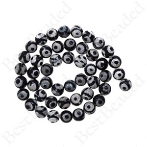Natural Dzi Agate Beads | Black White | Faceted Round Natural Gemstone Beads