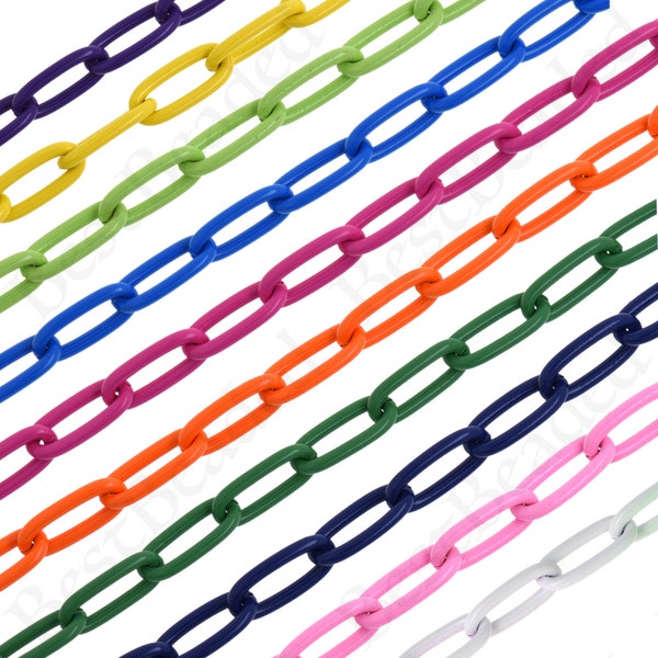 Minimalist Paper Clip Chain Necklace,Colorful Enamel Ovla Link Chain for Original Jewelry Making Accessories 8x17mm 1 Meter