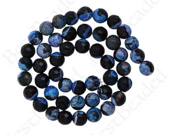 Blue Black Agate Beads ,Round Fire Agate Beads,Agate strand,Gemstone Loose Beads, DIY Jewelry Making