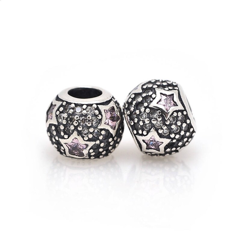 Sterling Silver Pink Stars Charm,DIY S925 Jewelry Bracelet Bead for Women Charms Supplies 8x10mm