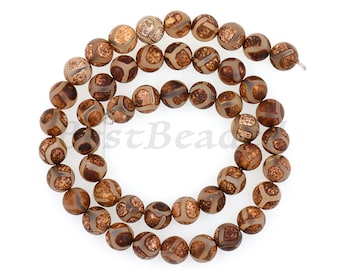 Perle Rotonde In Agata Tibetana Da 6 Mm E 8 Mm, Perle Dzi In Agata Marrone Con Occhio Inciso, Perline Antiche In Stile Boho, Filo Da 13,5". - Italia - Foto 6