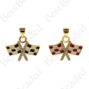 Zierlicher Emaille Karierte Flagge Anhänger, 18k Gold Filled Racing Flag Anhänger für DIY Personalisiert SchmuckZubehör 21x16mm