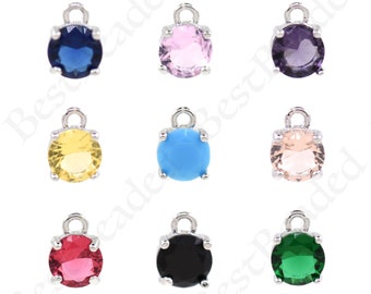 Set d'argento delicato con pendente collana zircone, pendente rotondo colorato in zircone, alta gioielleria, 6x8,5 mm