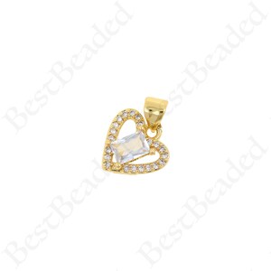 CZ Pave Heart Jewelry Pendants,18k Gold Filled Heart Earring Charms,DIY Supplies 12x12mm