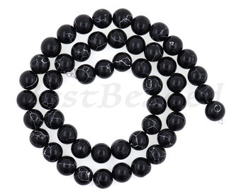 Round Natural Black Howlite Stone Beads,Smooth Jasper Gemstone Loose Beads for Original Jewelry Making 6mm 8mm 10mm 1Str